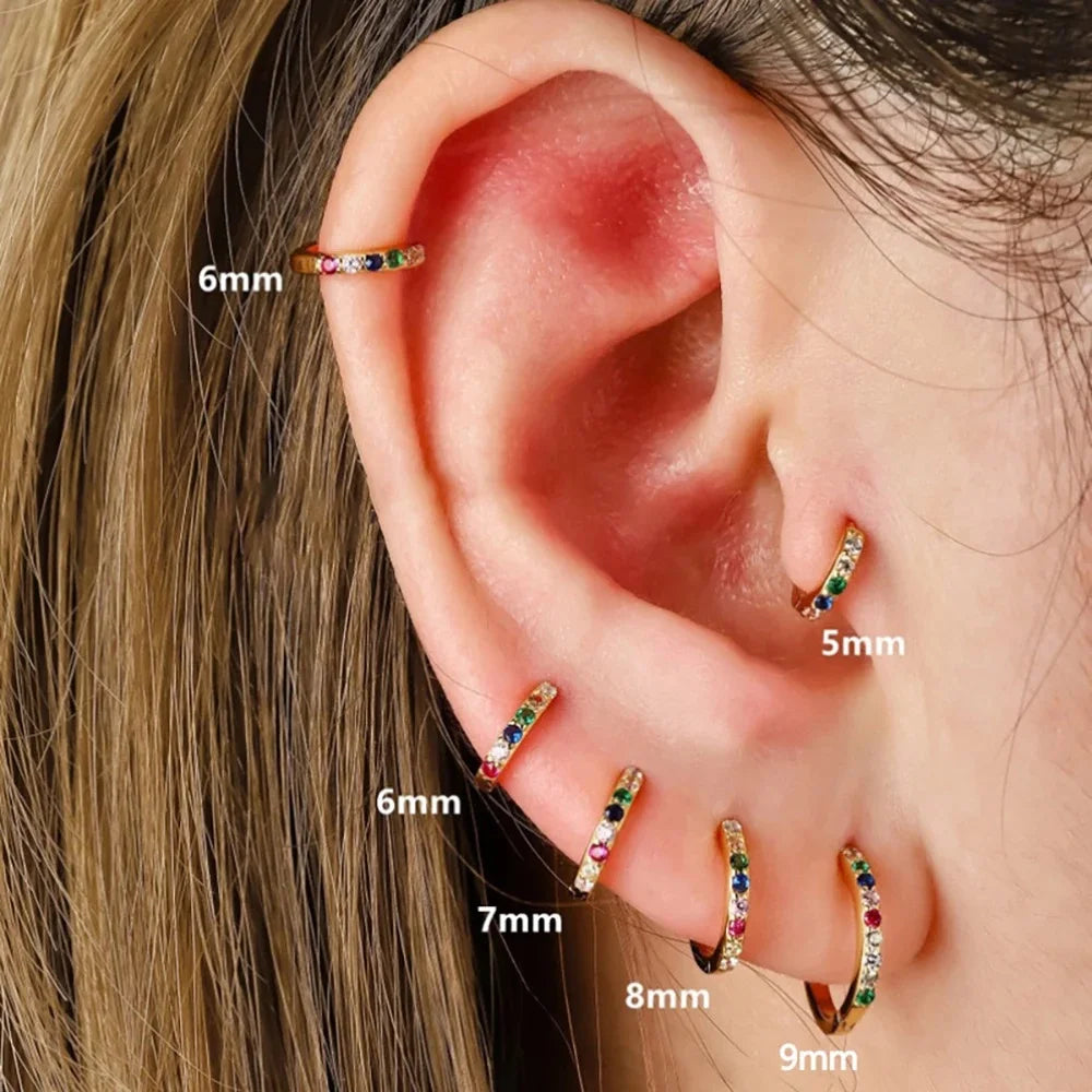 Stainless Steel Colourful Zirconia Huggie Minimal Hoop Earrings