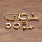 5PCS Crystal Zirconia Stainless Steel Hoop Earrings Star Chain