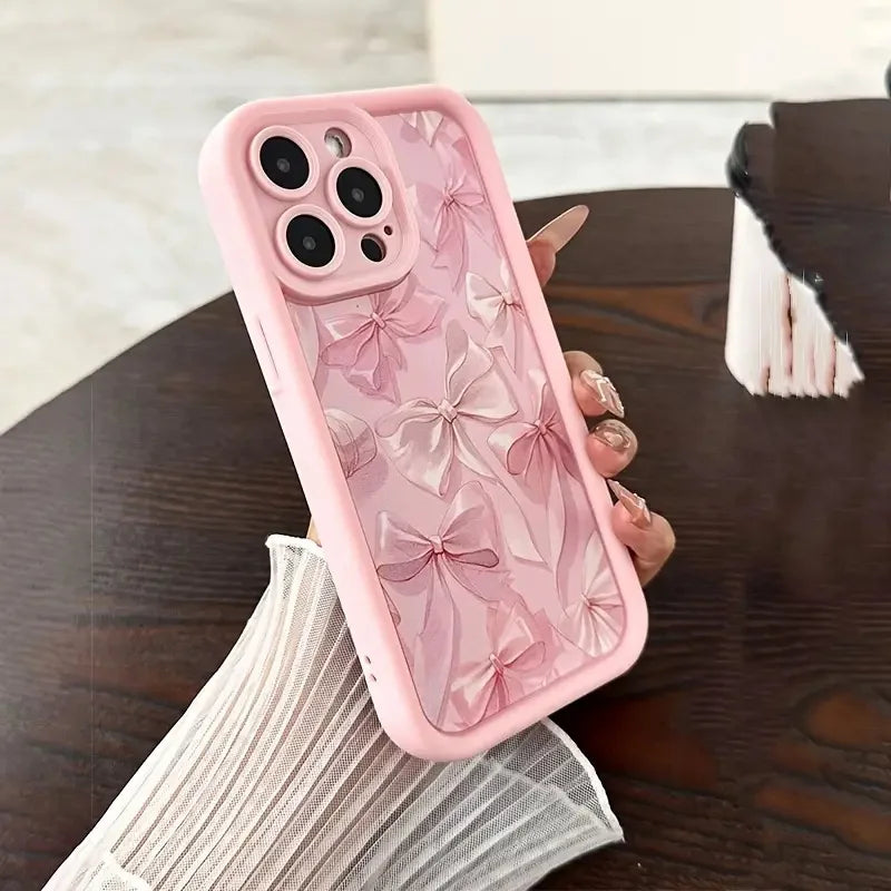 Gentle Pink Bow Soft Case for iPhone 16 17 15 14 13 12 11 Pro Max Plus SE