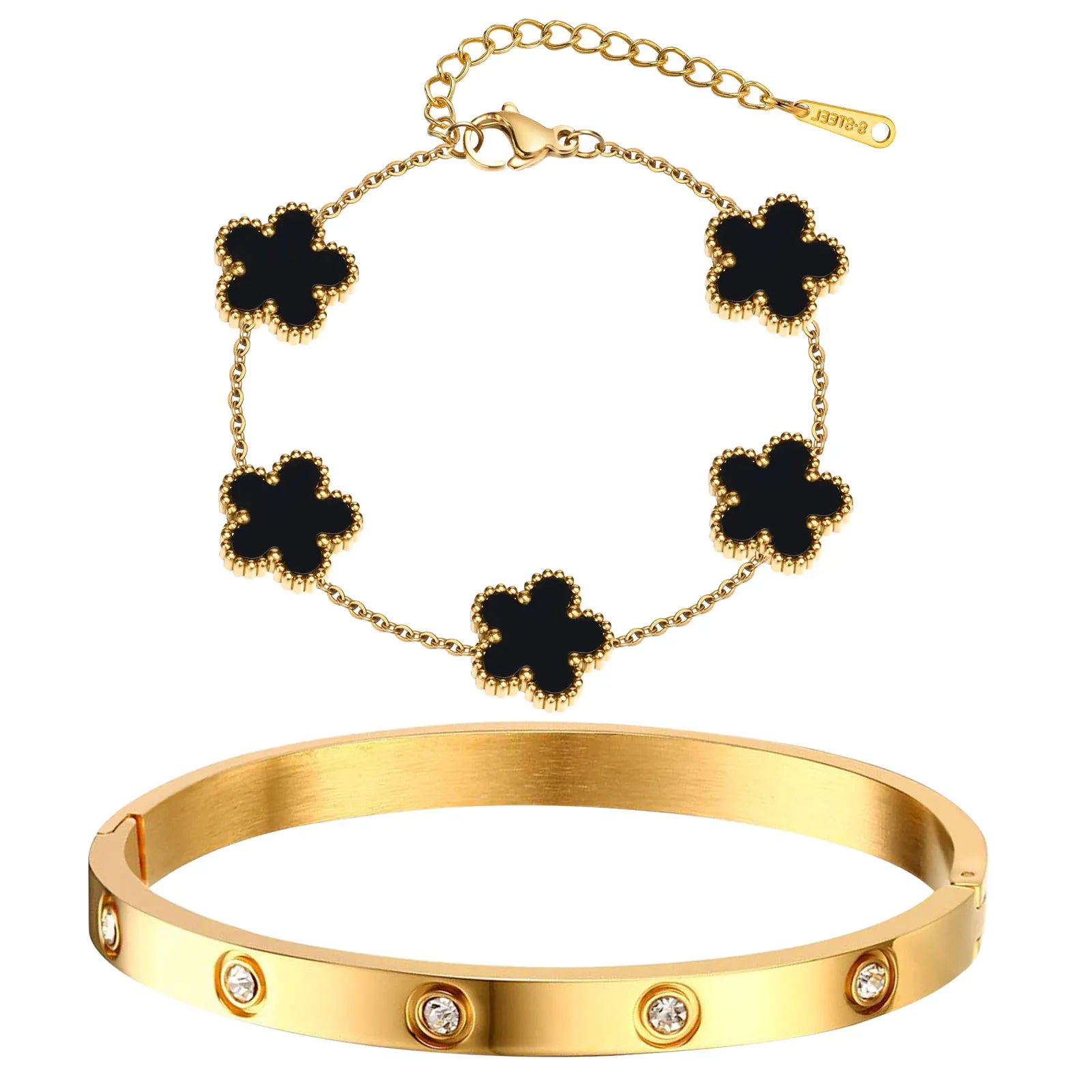 Cubic Zirconia Floral Bracelet for Women18k Gold Plated Link Statement Jewelry