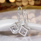 925 Sterling Silver 30mm Square Zircon Earrings Women Charm Wedding Jewellery