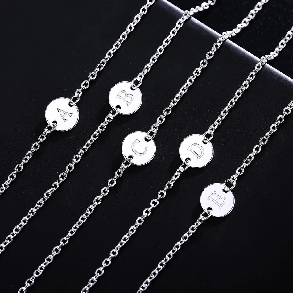 26 Letter Chain Bracelet Anklet 925 Sterling Silver Men Women Wedding Gift