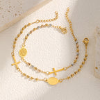 Stainless Steel Virgin Mary St Benedict Cross Bracelet, Bead Chain Bracelet Women Religious Jewelry