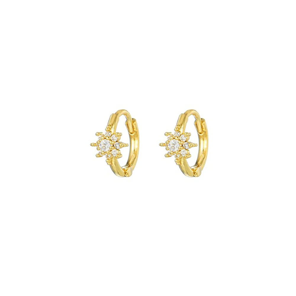 New Stainless Steel Zircon Star Cross Hoop Earring Gold y2k Crown