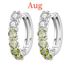925 Sterling Silver Lucky Month Birthday Stone Hoop Earrings Trendy Jewellery