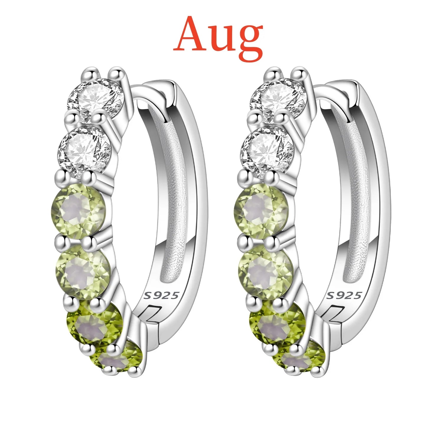 925 Sterling Silver Lucky Month Birthday Stone Hoop Earrings Trendy Jewellery