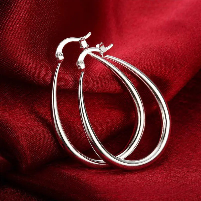 925 Sterling Silver 40mm Luxury Oval U Hoop Earrings Women Fashion Wedding Gift