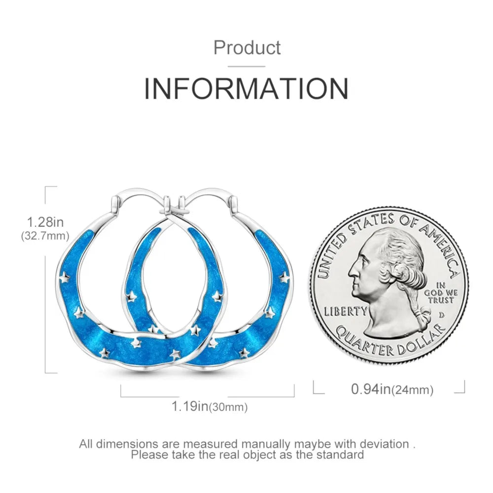 925 Sterling Silver Geometric Minimalist Blue Zircon Circle Hoop Earrings Gift