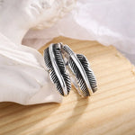 Feather Adjustable Ring 925 Sterling Silver Vintage Luxury Jewellery
