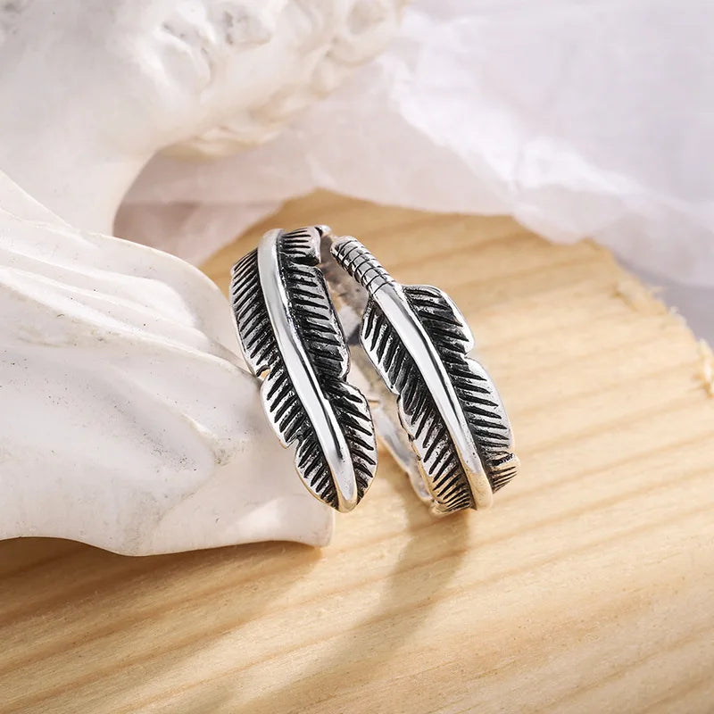 Feather Adjustable Ring 925 Sterling Silver Vintage Luxury Jewellery