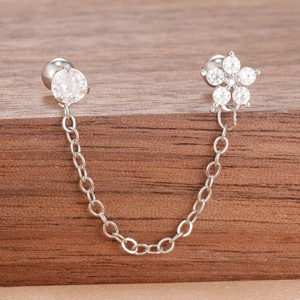 Stainless Steel Gold Colour Chain Dangle Drop Earrings Clip Earring