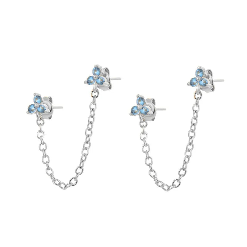 New Stainless Steel Cubic Zirconia Link Chain Ear Studs Triangle
