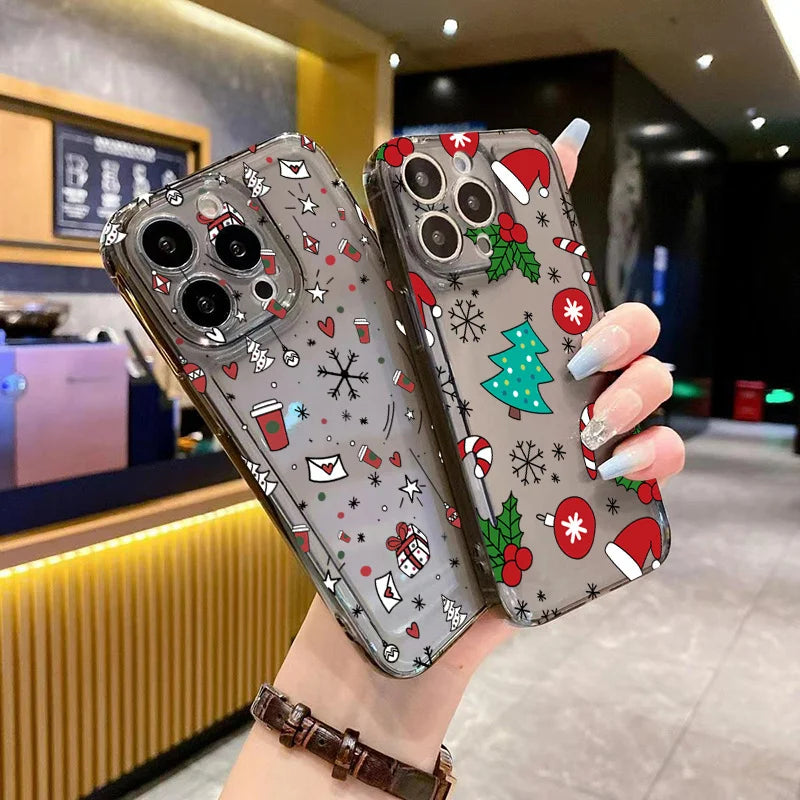 Cartoon Christmas Clear Case for iPhone 17 16 15 14 13 12 11 Pro Max XR SE2