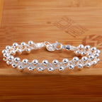 Braided Beads Chain Bracelet 925 Sterling Silver Women Christmas Gift