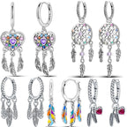 925 Sterling Silver Heart Dreamcatcher Drop Earrings Fashion Versatile Gift