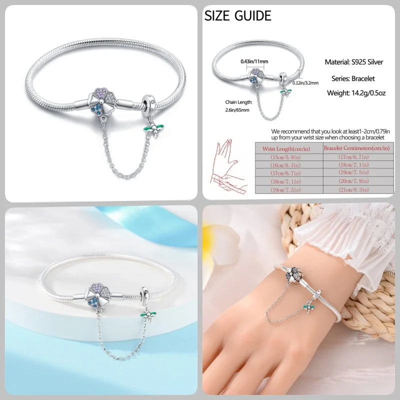 925 Silver 17-20CM Heart Pave Zirconia Original Bracelets Infinity Bracelet Fit DIY Charms Bead Birthday Jewelry Gifts Hot Sale