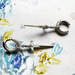 White Zircon Sword Cross Creole Hinged Hoop Earrings 925 Sterling Silver