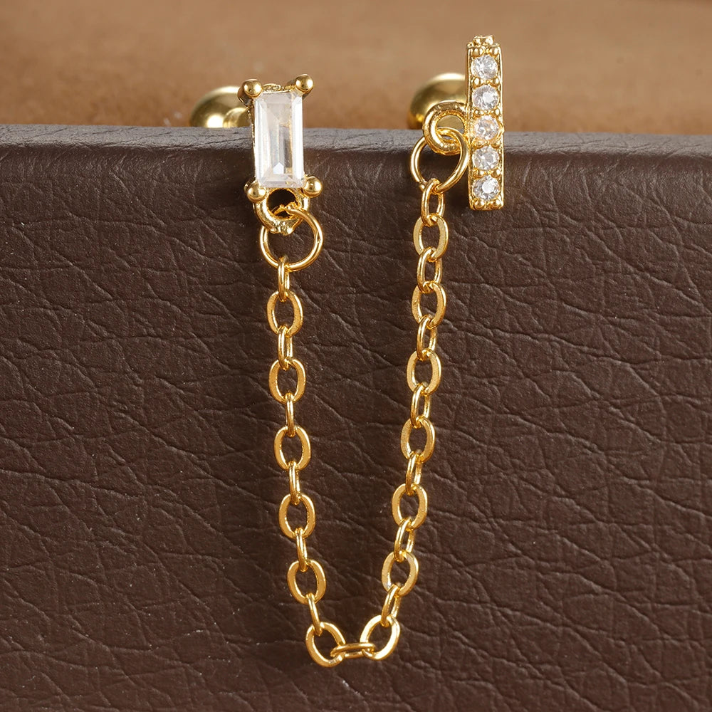 Stainless Steel Zircon Crown Stud Earrings Women 18K Gold Double Studs