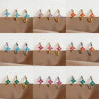 3PCS Simple Flower Zircon Hoop Earrings 18K Gold Plated Steel