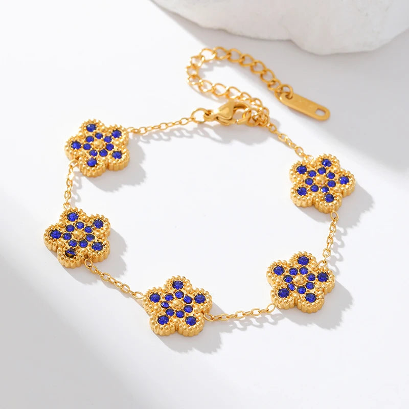 Flower Clover Zircon Stainless Steel Bracelet 2025 Trendy Wrist Chain