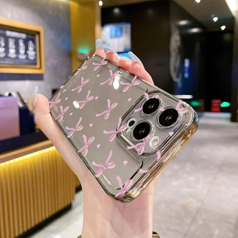 Cute Pink Bow Clear Case for iPhone 16 15 14 13 12 11 Pro Max XR XS 7 8 Plus