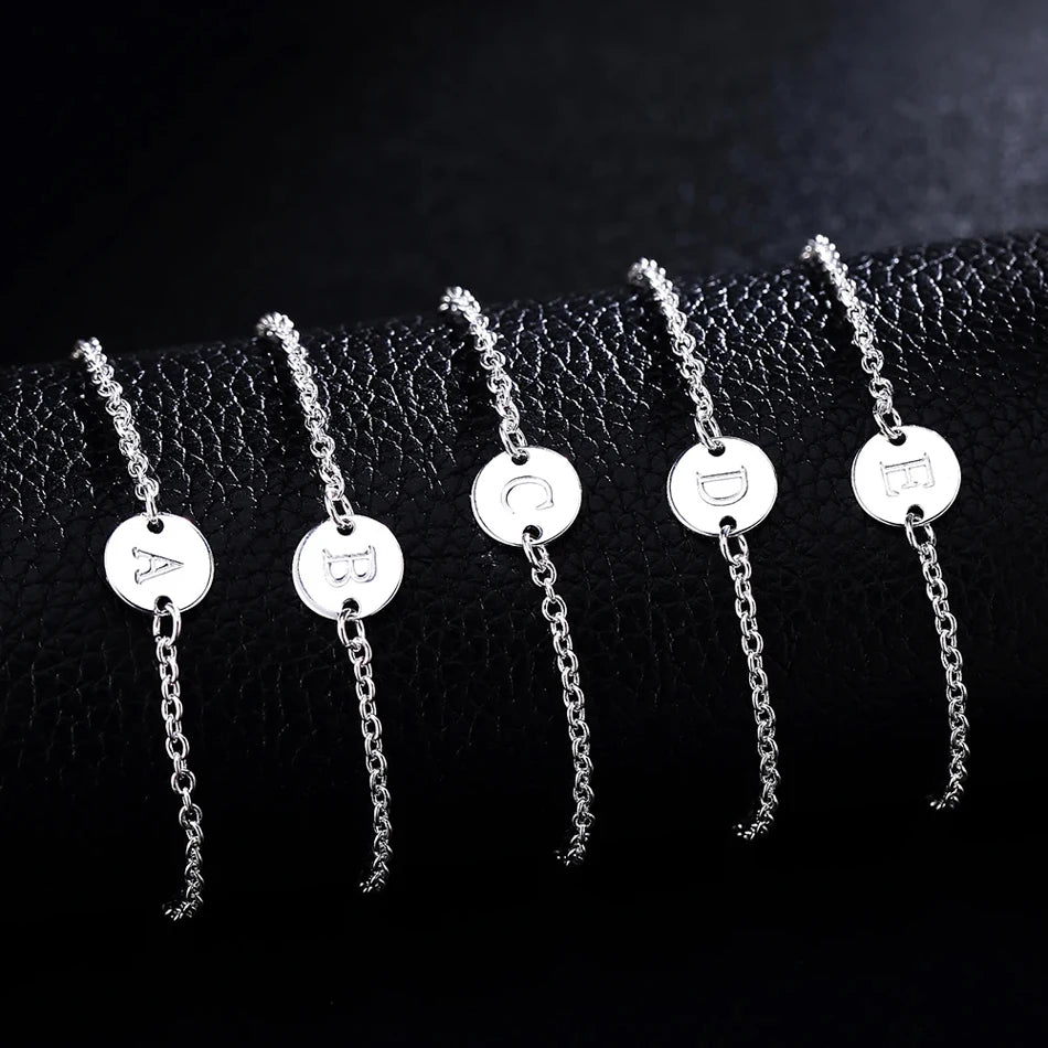 26 Letter Chain Bracelet Anklet 925 Sterling Silver Men Women Wedding Gift