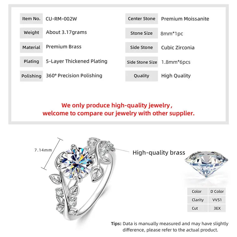 D VVS1 2ct Moissanite Diamond Wedding Band 14K Gold Filled Certified Ring