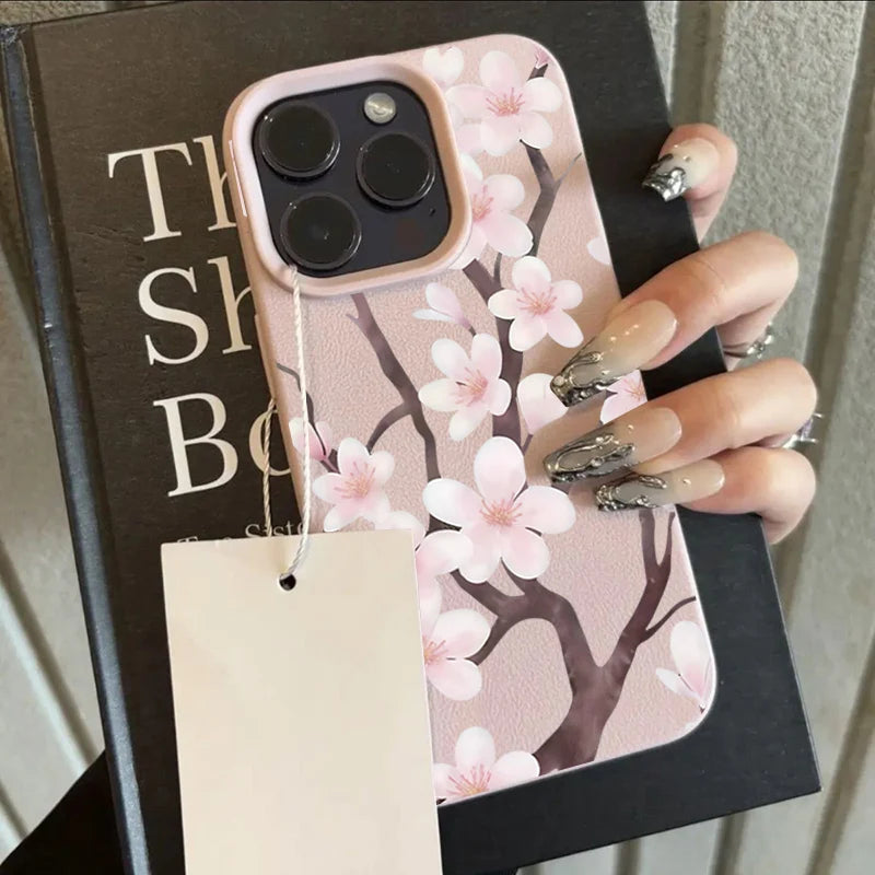 Spring Cherry Blossom Lychee Case for iPhone 17 16 15 14 Pro Max