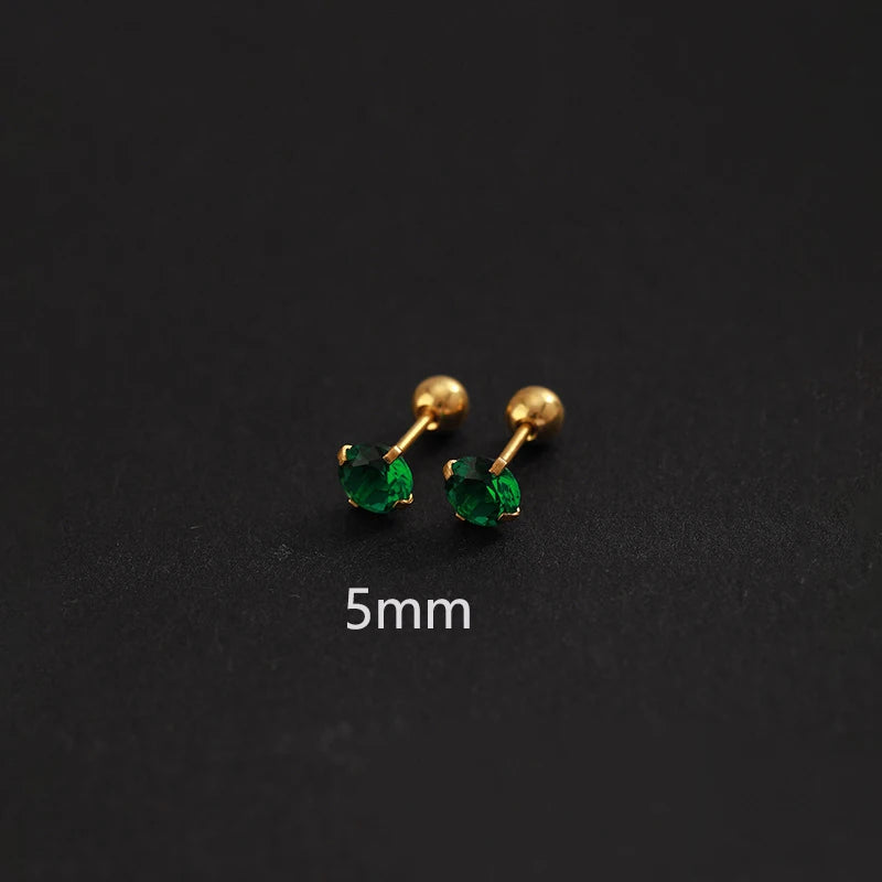 2PC Luxury Green Zircon 4 Claw Stud Earrings Body Piercing Jewelry