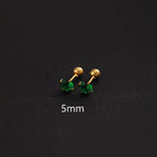 2PC Luxury Green Zircon 4 Claw Stud Earrings Body Piercing Jewelry