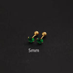 2PC Luxury Green Zircon 4 Claw Stud Earrings Body Piercing Jewelry