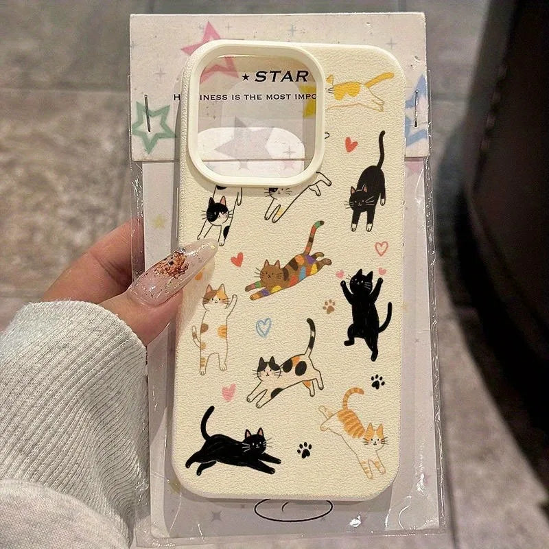 Cute Love Heart Cat Lychee Case for iPhone 17 16 15 14 Pro Max