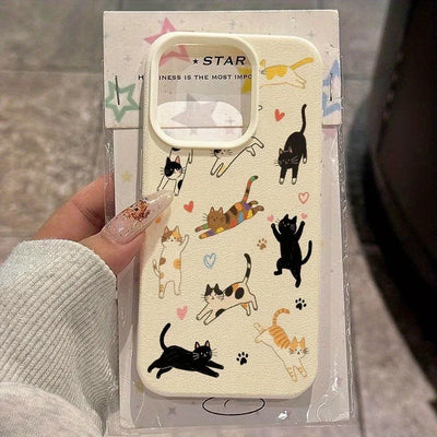 Cute Love Heart Cat Lychee Case for iPhone 17 16 15 14 Pro Max