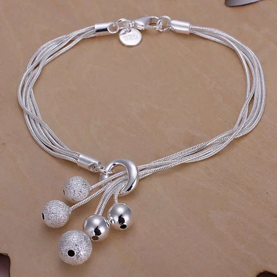 Square Solid Chain Bracelet 925 Sterling Silver Men Women Party Fashion Gift
