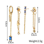 New Stainless Steel Zirconia Chain Hoop Earring Blue Star Moon Square
