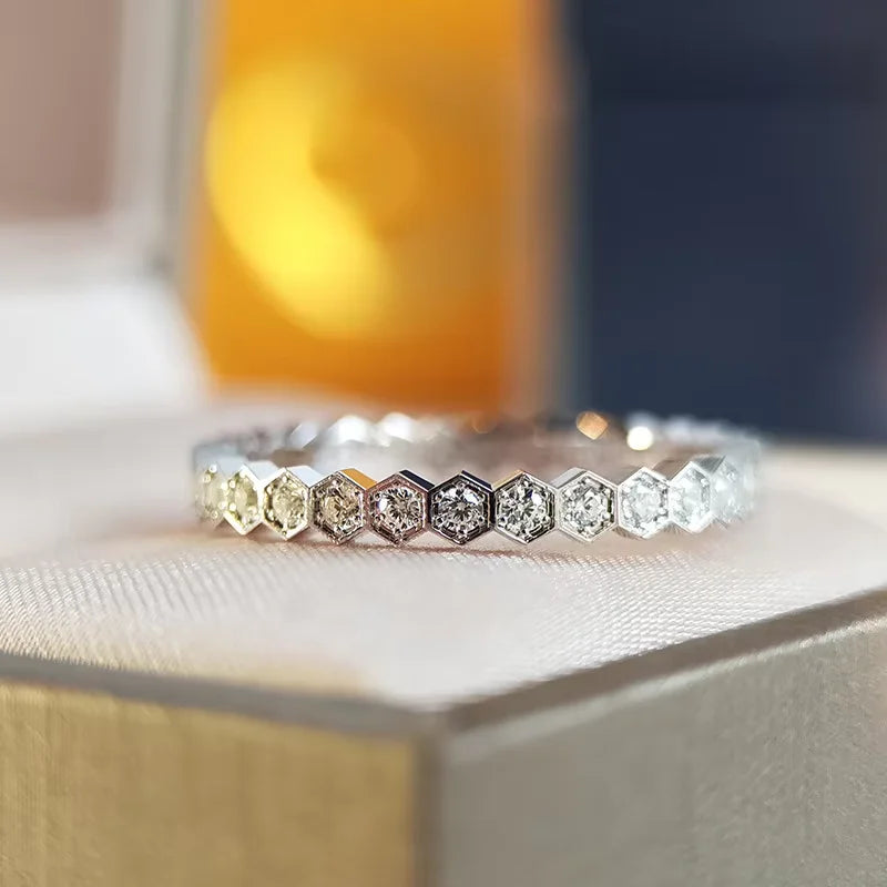 925 Sterling Silver Vintage Geometric Shape Zircon Ring High Quality Fine Jewellery Accessory