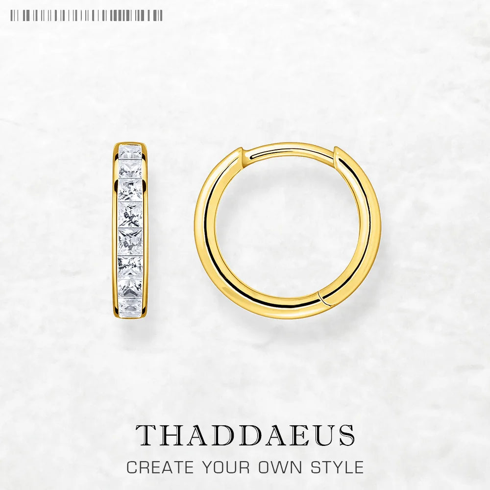 Elegant Golden Hinged Hoop Earrings Creole Solid 925 Sterling Silver