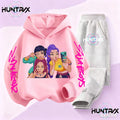Kids Kpop Demon Hunter Cartoon Print Hoodie and Athletic Pants Sports Set