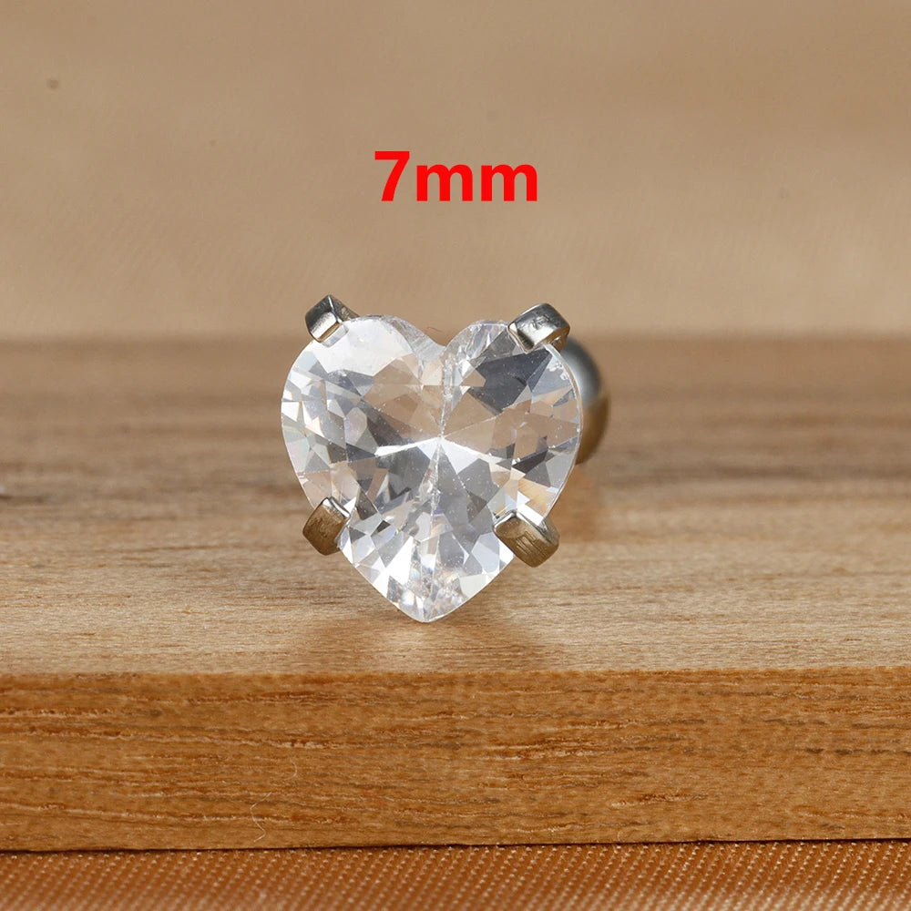 1PC Fashion Zircon Heart Helix Tragus Piercing Stud Earrings Steel