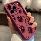 Luxury Wine Red Cherry Case for iPhone 16 15 17 14 13 12 11 Pro Max 7 8 Plus