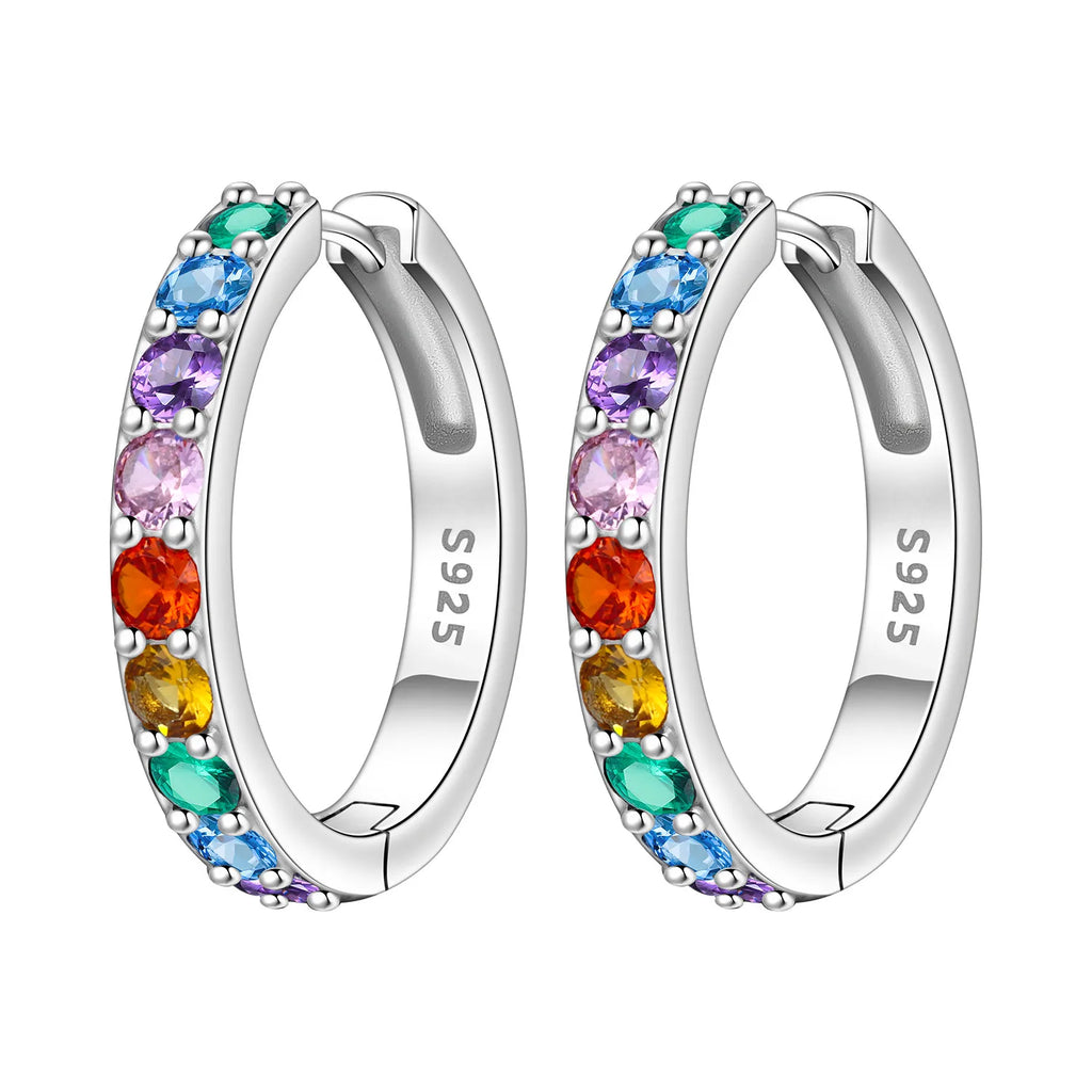 925 Sterling Silver Purple Inlaid Stone Versatile Hoop Earrings Birthday Gift