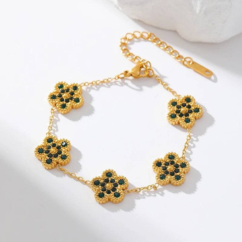 Flower Clover Zircon Stainless Steel Bracelet 2025 Trendy Wrist Chain