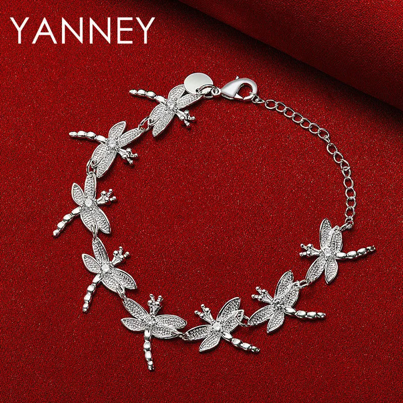 925 Sterling Silver 8-inch Dragonfly Bracelet Women Wedding Party Jewellery
