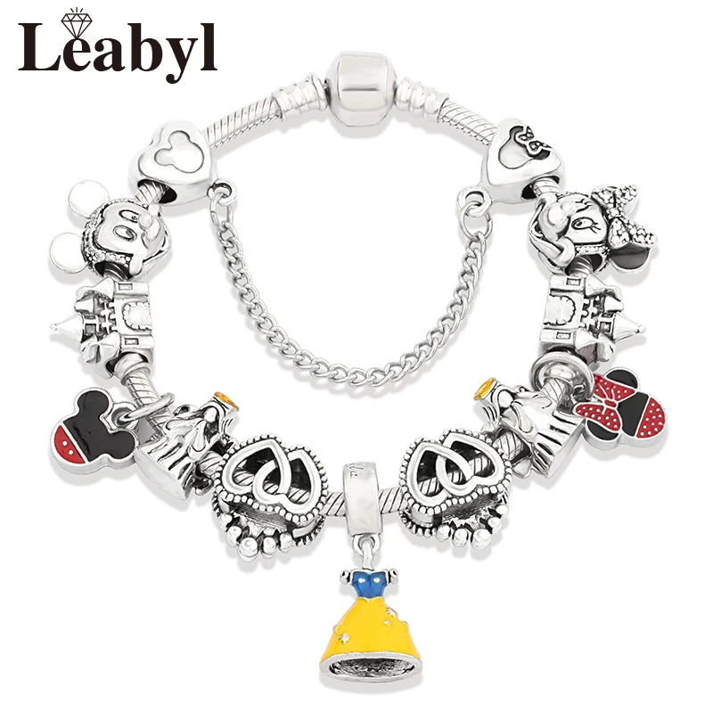Pink Crystal Bead Charm Bracelet Colourful Enamel Handmade DIY Jewellery