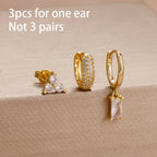 3PCS Fashion Simple Zircon Hoop Earrings Set Stainless Steel Punk
