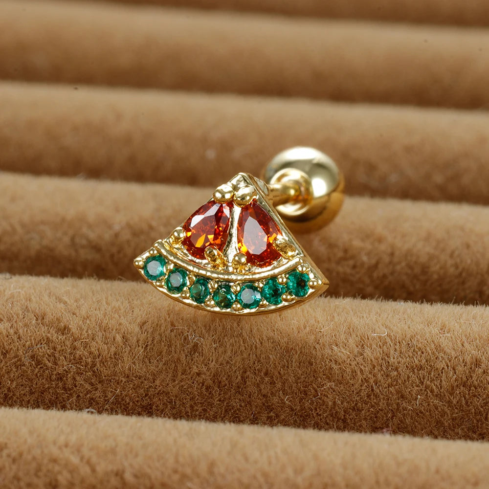 12 Styles Crystal Zircon Mini Fruit Stud Earrings Stainless Steel