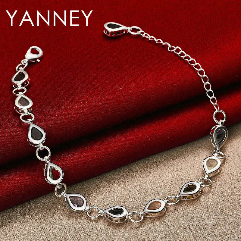 925 Sterling Silver 8-inch Coloured Zirconia Bracelet Women Jewellery Gift