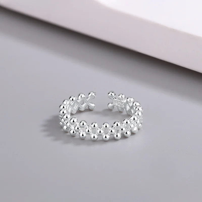 925 Sterling Silver Bilayer Ball Open Ring Wedding Luxury Quality Jewellery Accessory