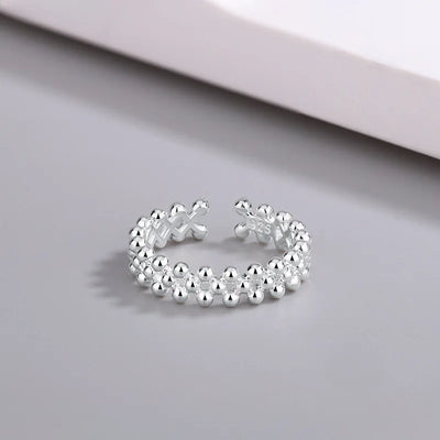 925 Sterling Silver Bilayer Ball Open Ring Wedding Luxury Quality Jewellery Accessory