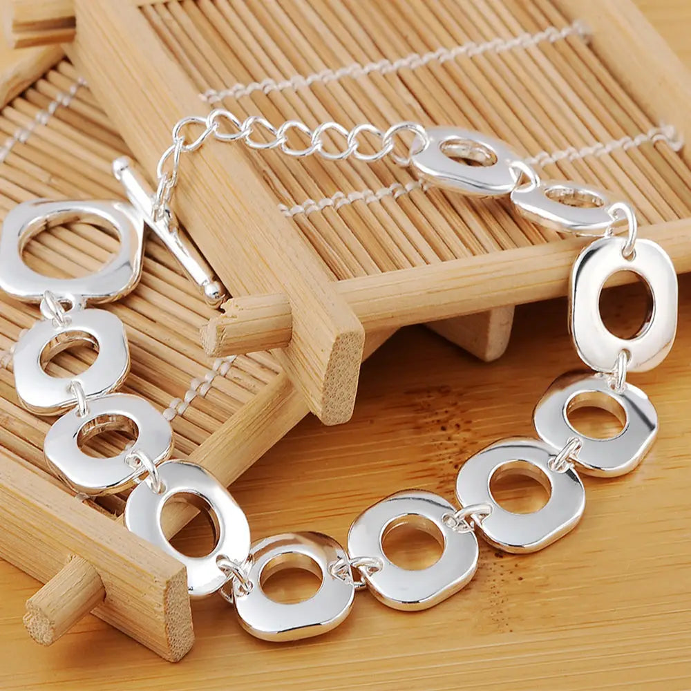 Square Chain Bracelet 925 Sterling Silver Classic Women Wedding Party Gift